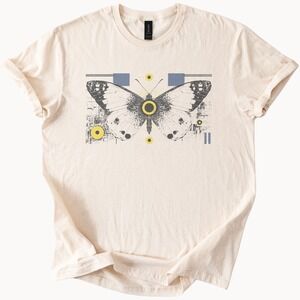 Butterfly Blueprint Graphic Tee Intricate Technical Nature Design